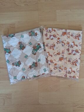 Set Of 2 Vintage Receiving Blanket Fabric Racecars Elephants 40" x 34"